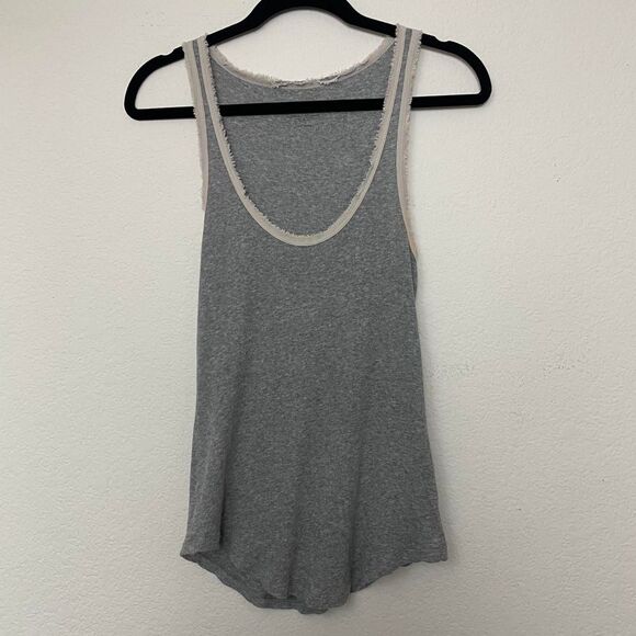 Neiman Marcus Cotton Cashmere Grey Ruffle Edge Scoop Neck Stretch Tank Large - Picture 5 of 6